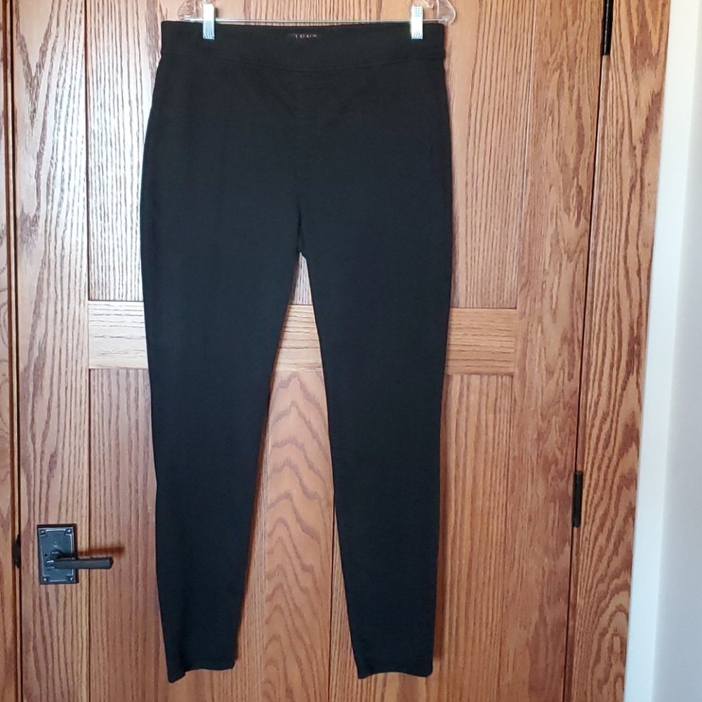Black denim pants, stretch, faux front pockets